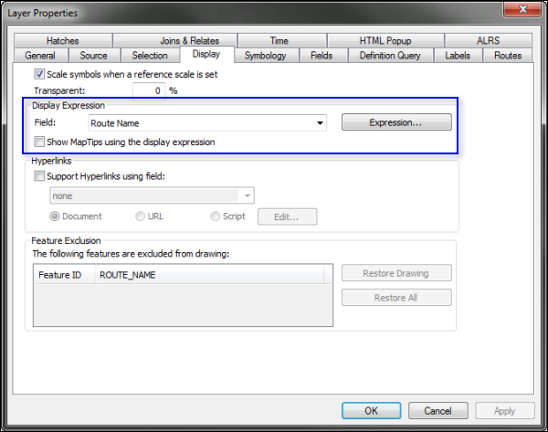 Setting the display field Setting the display field